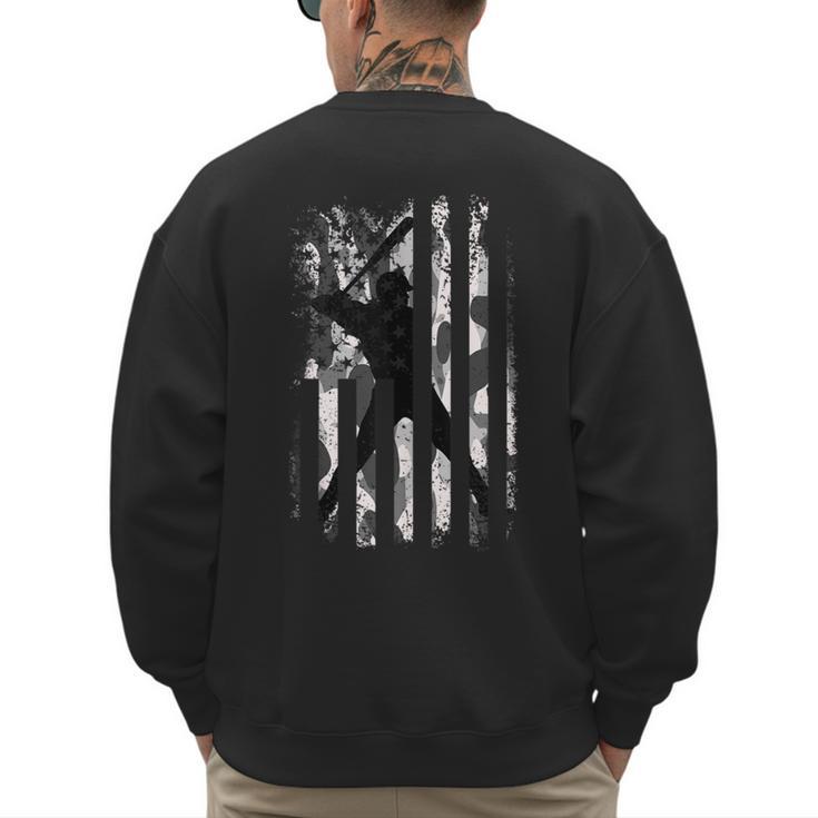 Vintage Baseball US Camouflage Flag Tee Baseball Dad Player Men's Sweatshirt Back Print