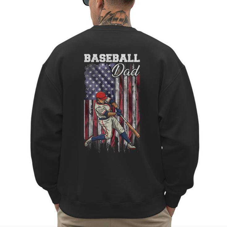 Vintage USA Flag Baseball Player Proud Baseball Dad Men's Sweatshirt Back Print