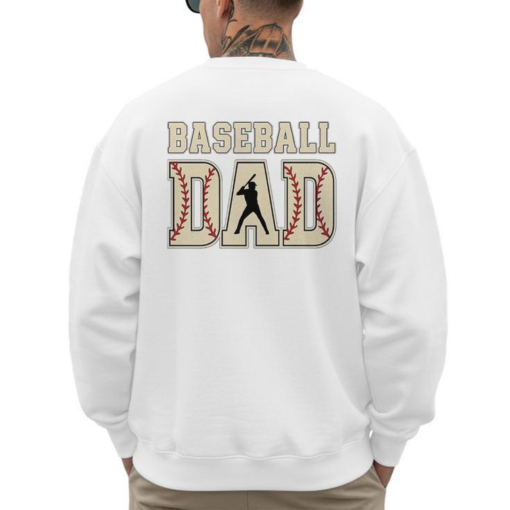 Baseball Dad Distressed Bold Stitch Graphic Sports Father Premium Men's Sweatshirt Back Print