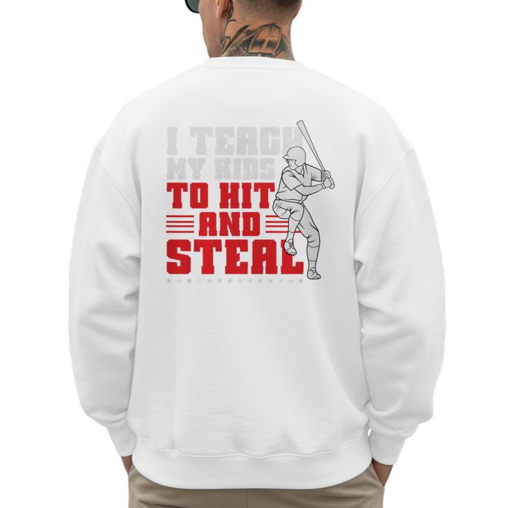 Baseball Dad Teach Kids Hit And Steal Softball Game Premium Tri-Blend Men's Sweatshirt Back Print