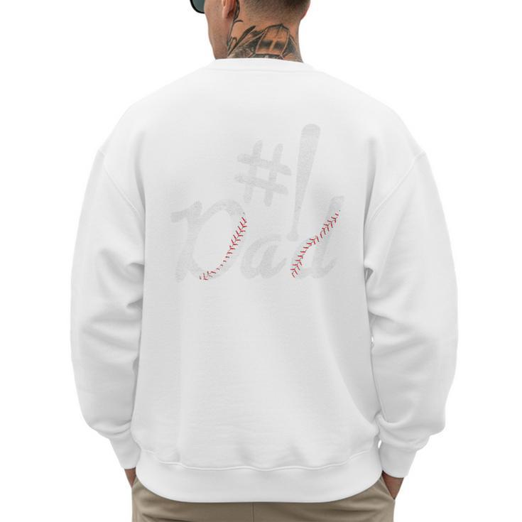 Baseball Player Dad Papa Fathers Day Number One Baseball Dad Premium Men's Sweatshirt Back Print