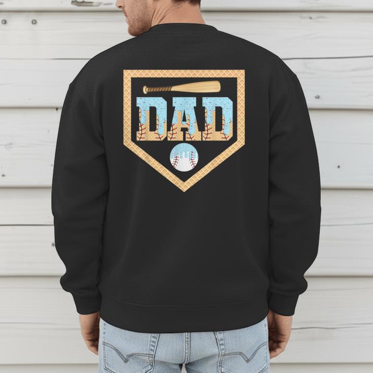 Baseball Dad Ice Cream Drip Home Plate Bat Cool Fathers Day Men's Sweatshirt Back Print