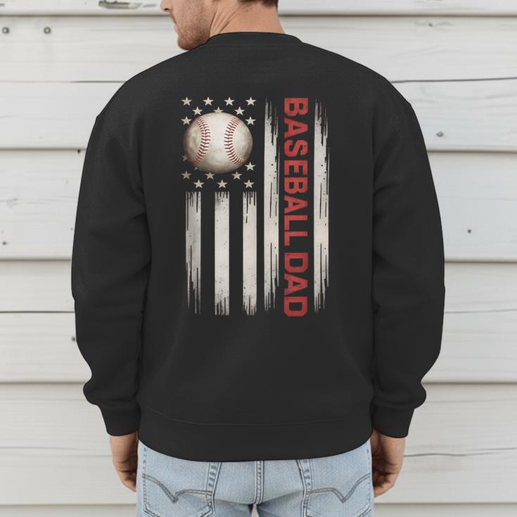 Baseball DAD USA American Flag Fathers Day 4th Of July Men's Sweatshirt Back Print