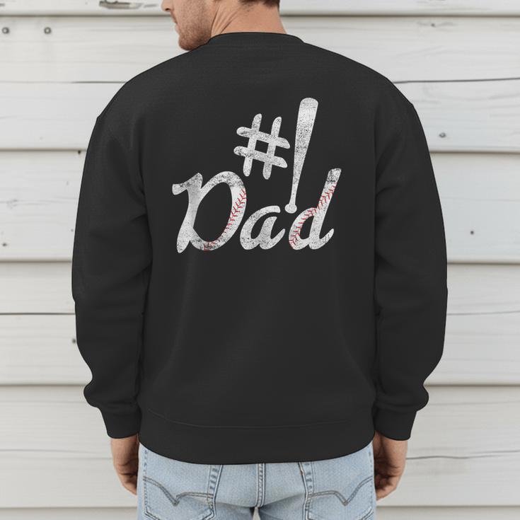 Baseball Player Dad Papa Fathers Day Number One Baseball Dad Men's Sweatshirt Back Print