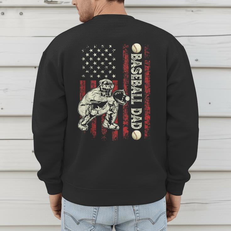 Fathers Day Baseball Dad Flag Dad Men Baseball Catcher Men's Sweatshirt Back Print Fathers Day Baseball Dad Flag Dad Men Baseball Catcher Men's Sweatshirt Back Print