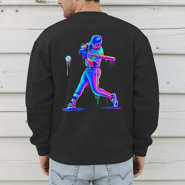 Ice Cream Drip Melting Baseball Bat Player Baseball Dad Men's Sweatshirt Back Print