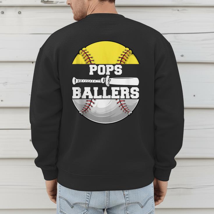 Pops Of Ballers Softball Baseball Dad Men's Sweatshirt Back Print