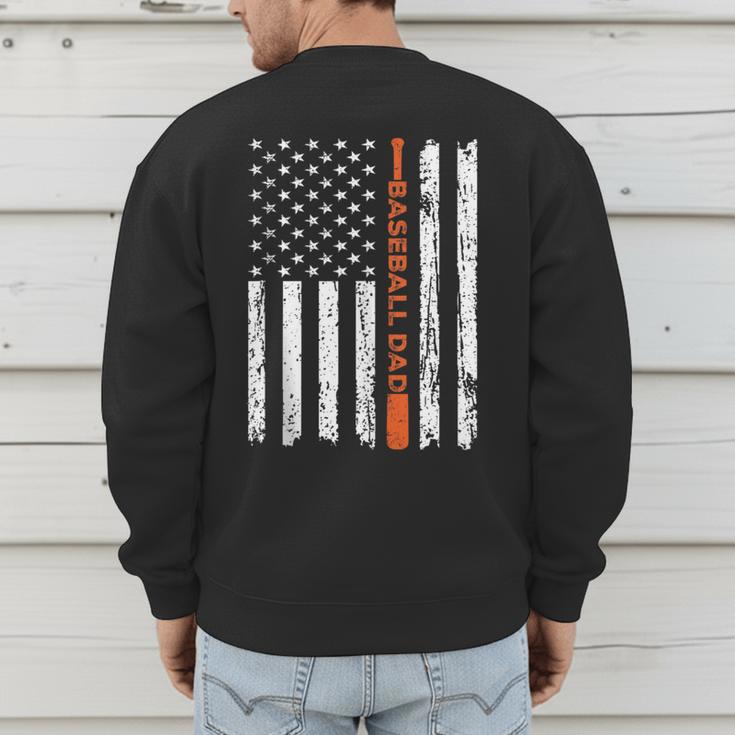 Retro Baseball Dad American Flag Father's Day 4th Of July Men's Sweatshirt Back Print