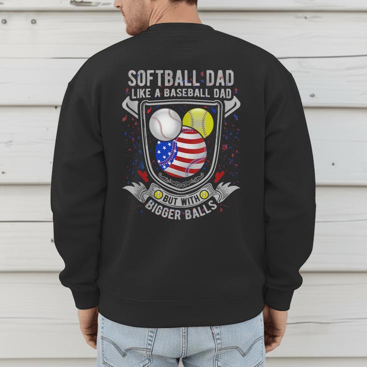 Softball Dad Like A Baseball Dad 4th Of July USA Retro Flag Men's Sweatshirt Back Print