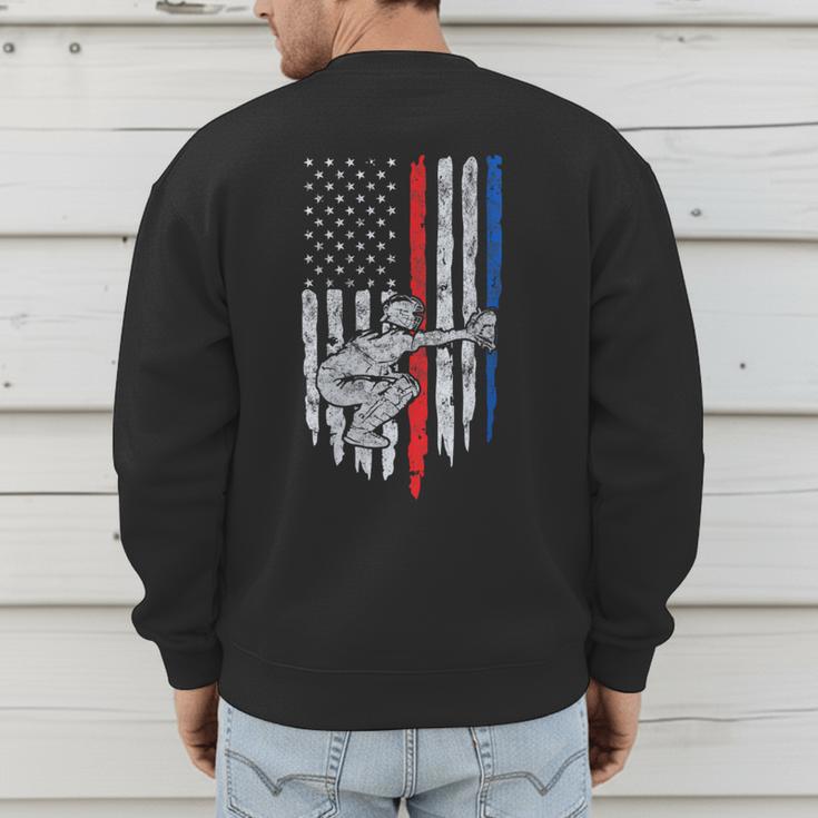 Vintage Baseball US Flag Tee Baseball Dad Player Coach Men's Sweatshirt Back Print