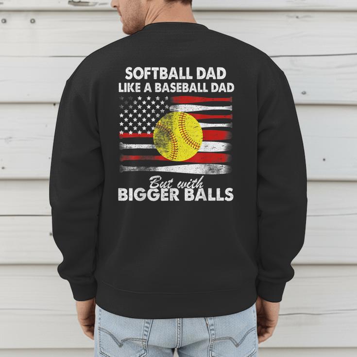 Vintage Softball Dad Like A Baseball Dad US Flag Fathers Day Men's Sweatshirt Back Print