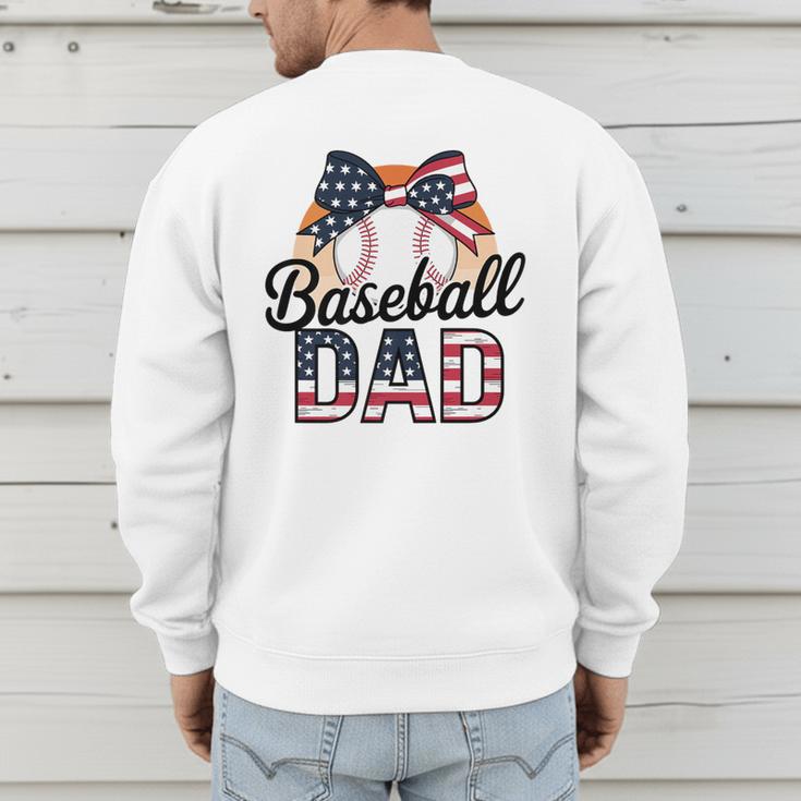 Baseball Dad American Flag Bow Sports Premium Men's Sweatshirt Back Print