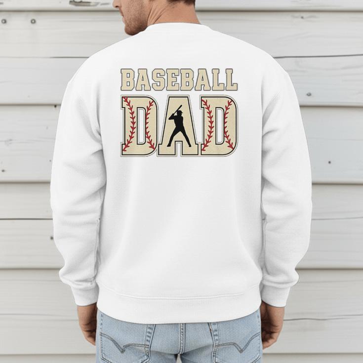 Baseball Dad Distressed Bold Stitch Graphic Sports Father Premium Men's Sweatshirt Back Print