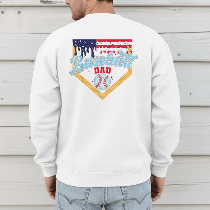 Baseball Dad Ice Cream Drip Father American Flag 4th Of July Men's Sweatshirt Back Print