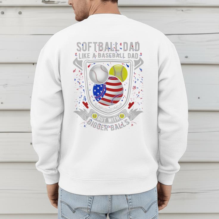 Softball Dad Like A Baseball Dad 4th Of July USA Retro Flag Premium Men's Sweatshirt Back Print