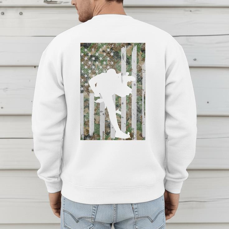 Vintage Baseball US Camouflage Flag Tee Baseball Dad Player Premium Tri-Blend Men's Sweatshirt Back Print