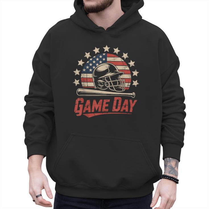 Baseball Dad Game Day USA Flag Men Hoodie