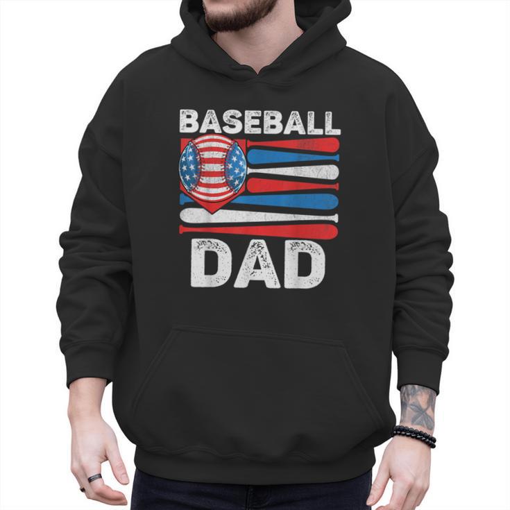 Baseball Dad For Men American Flag 4th Of July Fathers Day Men Hoodie
