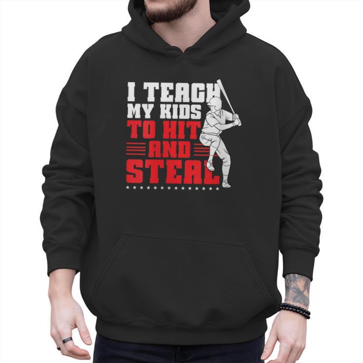 Baseball Dad Teach Kids Hit And Steal Softball Game Men Hoodie