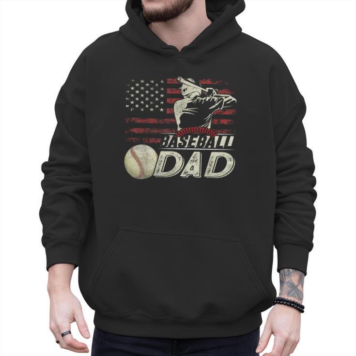 Baseball Dad US Flag For Dad Men Patriotic Fathers Day Men Hoodie