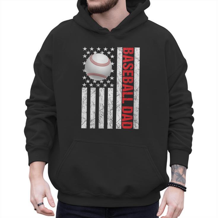 Baseball Dad USA American Flag Patriotic Dad 4th Of July Men Hoodie