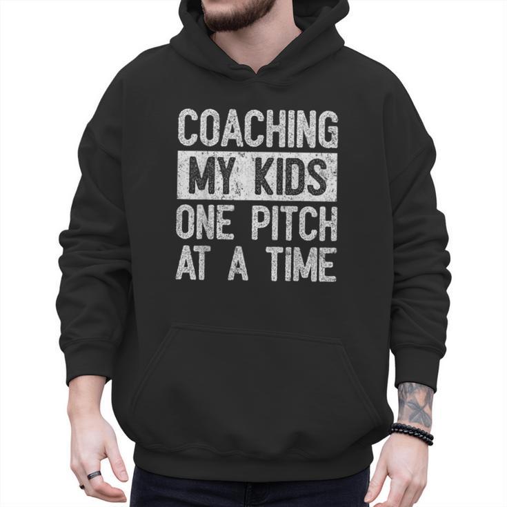 Baseball Dad Vintage Coaching My Kids One Pitch At A Time Men Hoodie