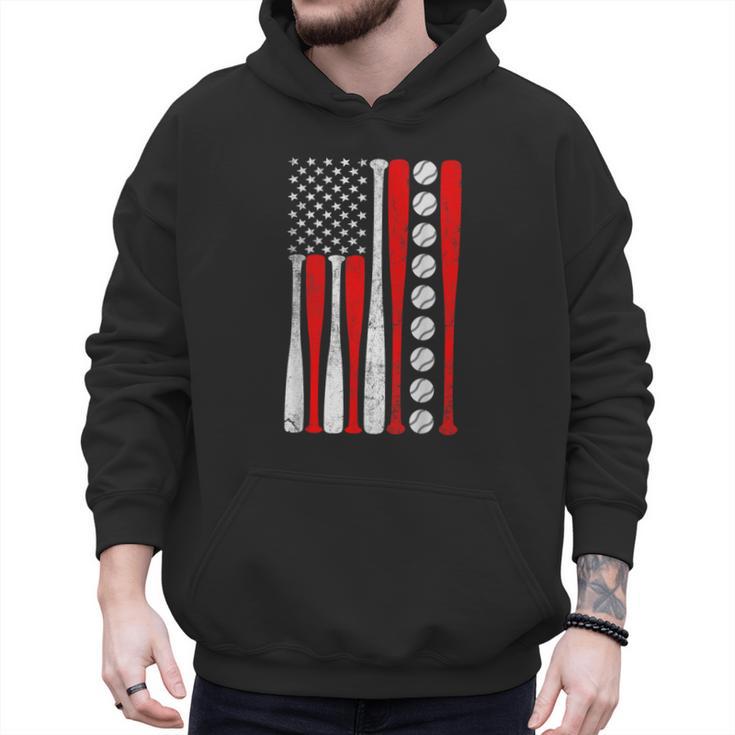 Baseball USA Flag Baseball Lover Baseball Dad Men Hoodie