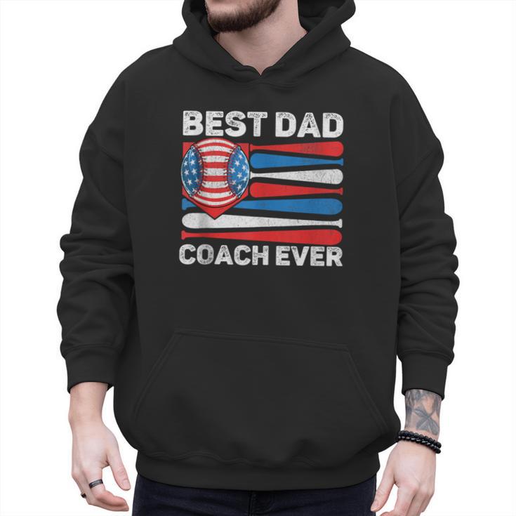 Best Dad Coach Ever Baseball Dad American Flag 4th Of July Men Hoodie