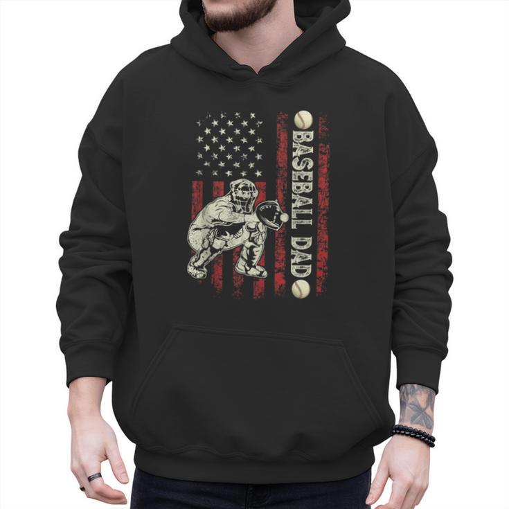 Fathers Day Baseball Dad Flag Dad Men Baseball Catcher Men Hoodie