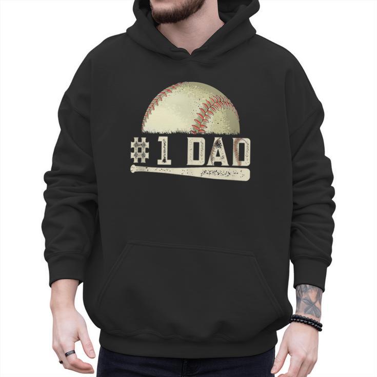 Number One Baseball Dad Fathers Day Baseball Player Dad Papa Men Hoodie