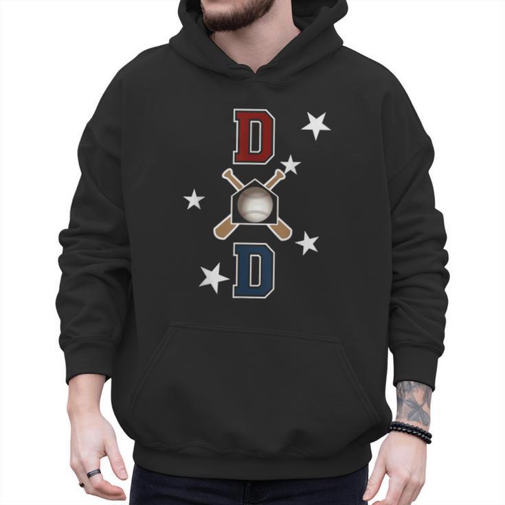Patriotic Baseball Dad Father's Day Red Blue Star Men Hoodie