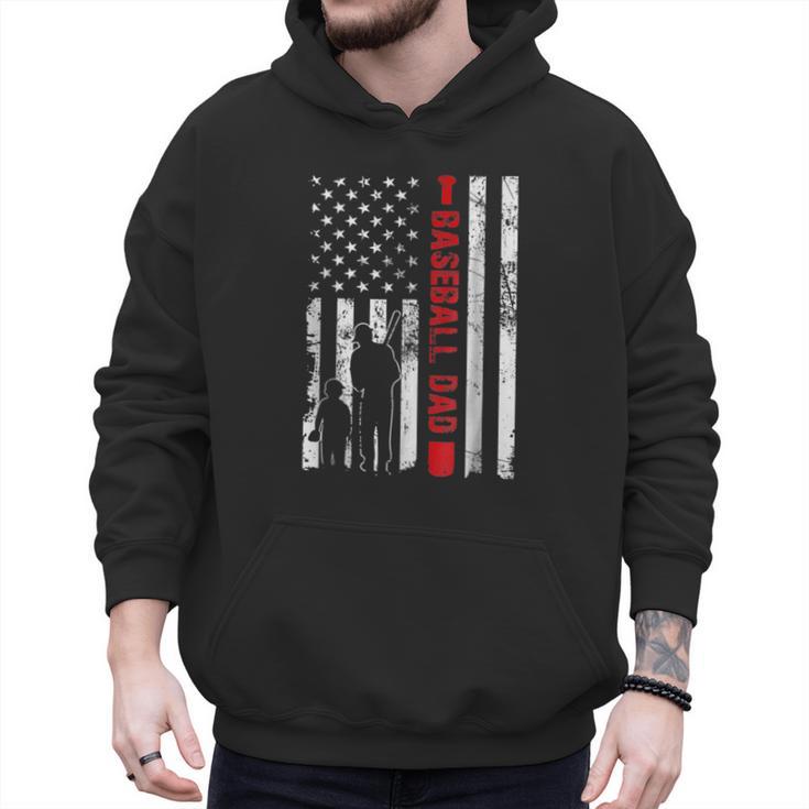 Proud Baseball Dad American Flag Sports Father Day Men Hoodie