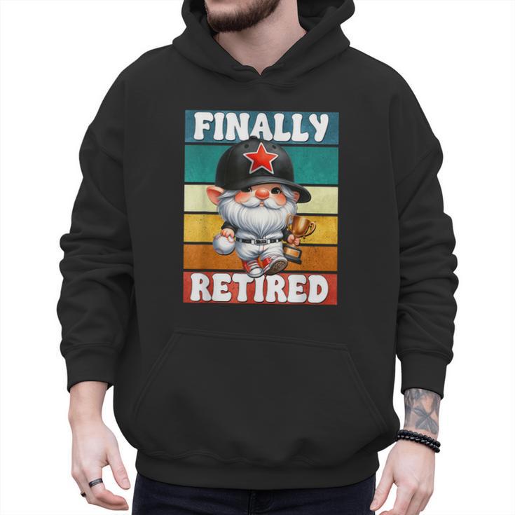 Retro Baseball Retirement Gnome Baseball Dad Finally Retired Men Hoodie