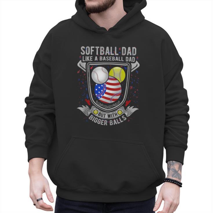 Softball Dad Like A Baseball Dad 4th Of July USA Retro Flag Men Hoodie