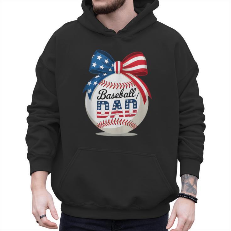 Vintage Baseball Dad Patriotic USA Flag 4th Of July Fathers Men Hoodie