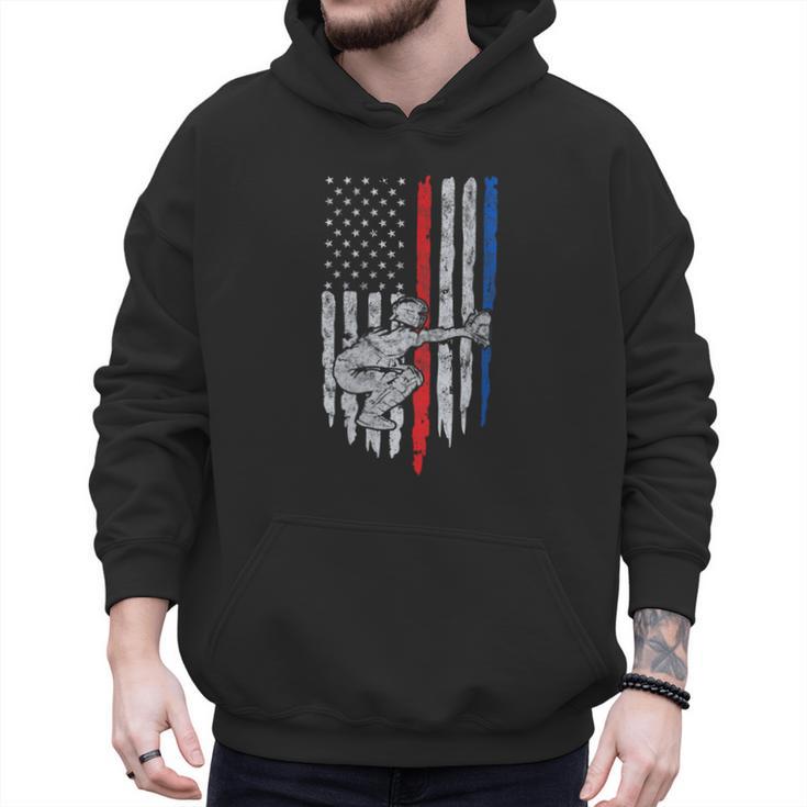 Vintage Baseball US Flag Tee Baseball Dad Player Coach Men Hoodie