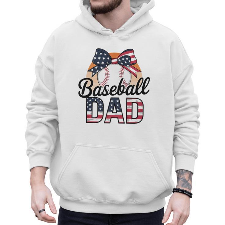 Baseball Dad American Flag Bow Sports Premium Men Hoodie