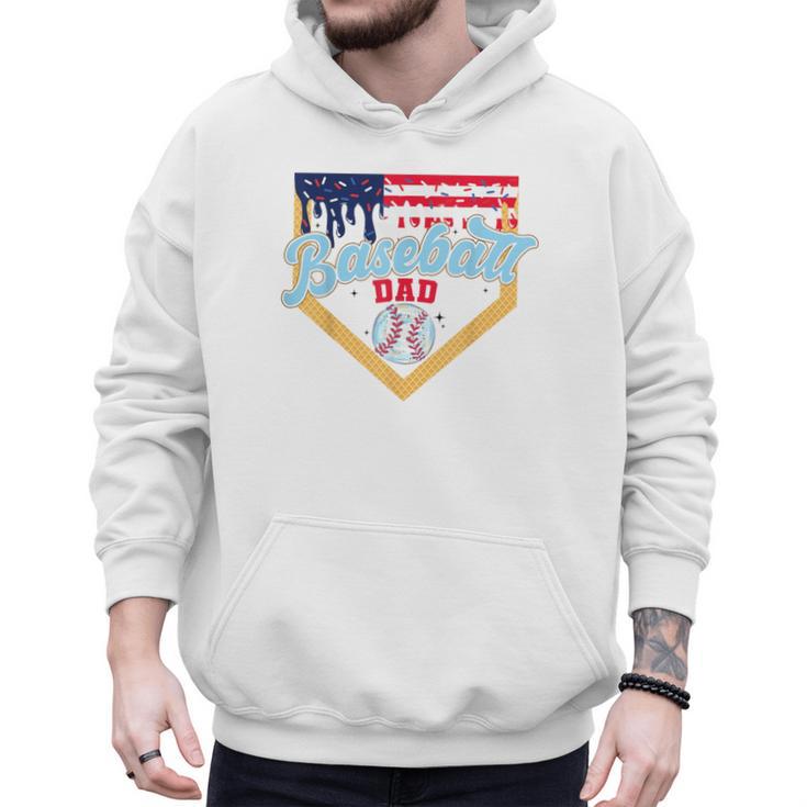 Baseball Dad Ice Cream Drip Father American Flag 4th Of July Men Hoodie