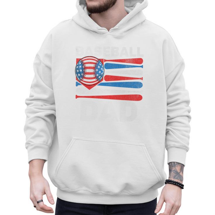 Baseball Dad For Men American Flag 4th Of July Fathers Day Premium Men Hoodie