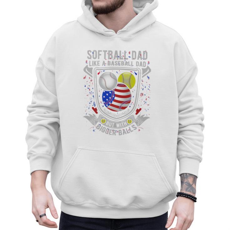 Softball Dad Like A Baseball Dad 4th Of July USA Retro Flag Premium Men Hoodie