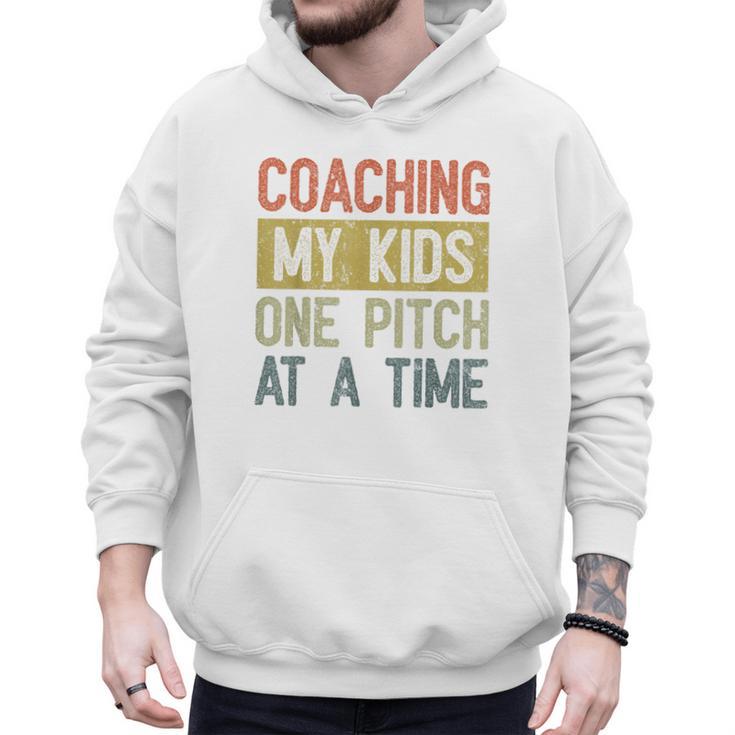 Vintage Baseball Dad Coaching My Kids One Pitch At A Time Men Hoodie