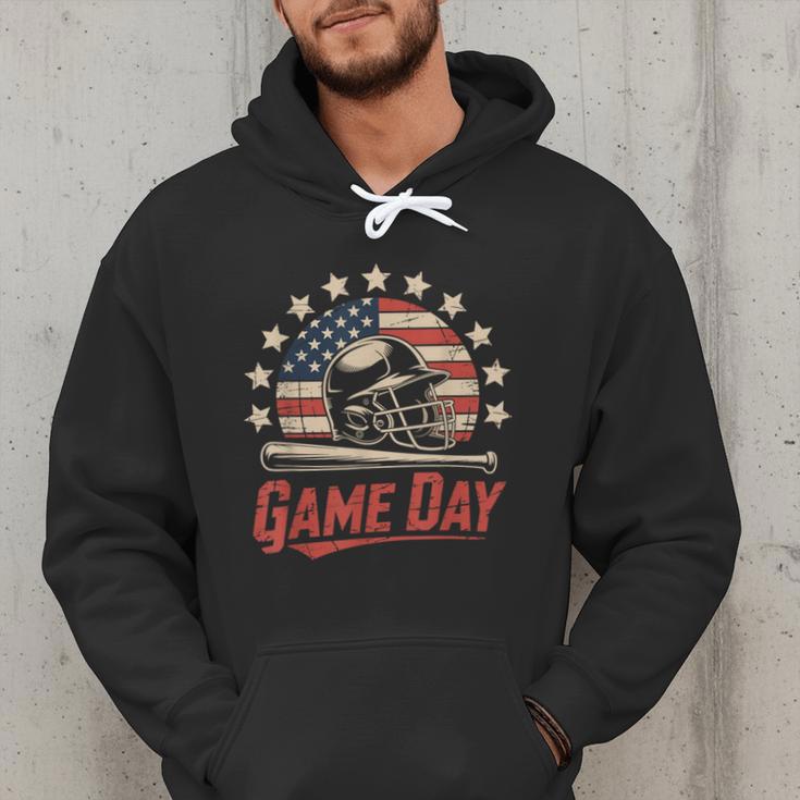 Baseball Dad Game Day USA Flag Men Hoodie