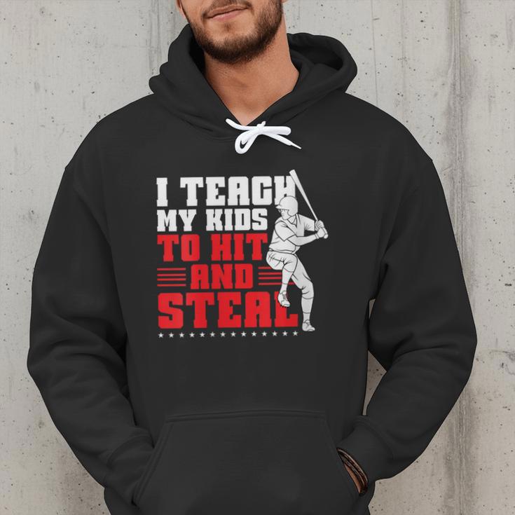 Baseball Dad Teach Kids Hit And Steal Softball Game Men Hoodie Baseball Dad Teach Kids Hit And Steal Softball Game Men Hoodie