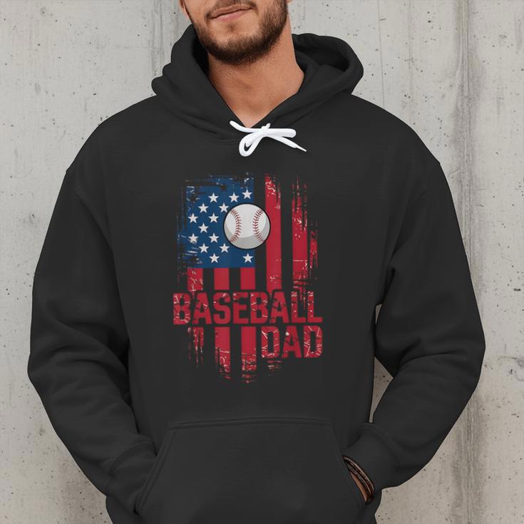 Baseball Dad USA American Flag 4th Of July Men Hoodie