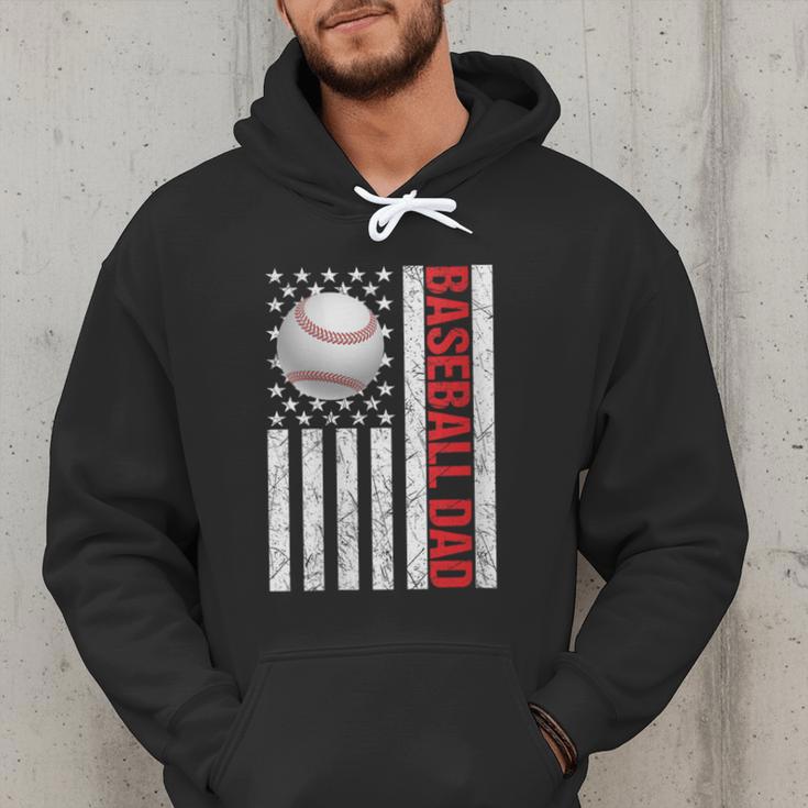 Baseball Dad USA American Flag Patriotic Dad 4th Of July Men Hoodie
