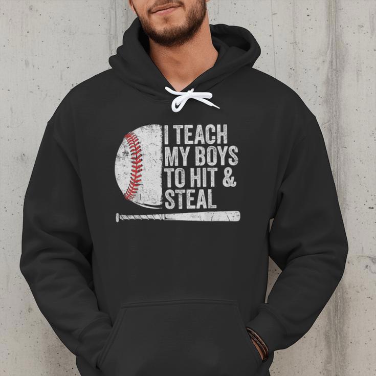 Baseball Dads Baseball Dad I Teach My Boys To Hit And Steal Men Hoodie Baseball Dads Baseball Dad I Teach My Boys To Hit And Steal Men Hoodie