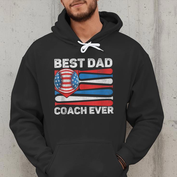 Best Dad Coach Ever Baseball Dad American Flag 4th Of July Men Hoodie