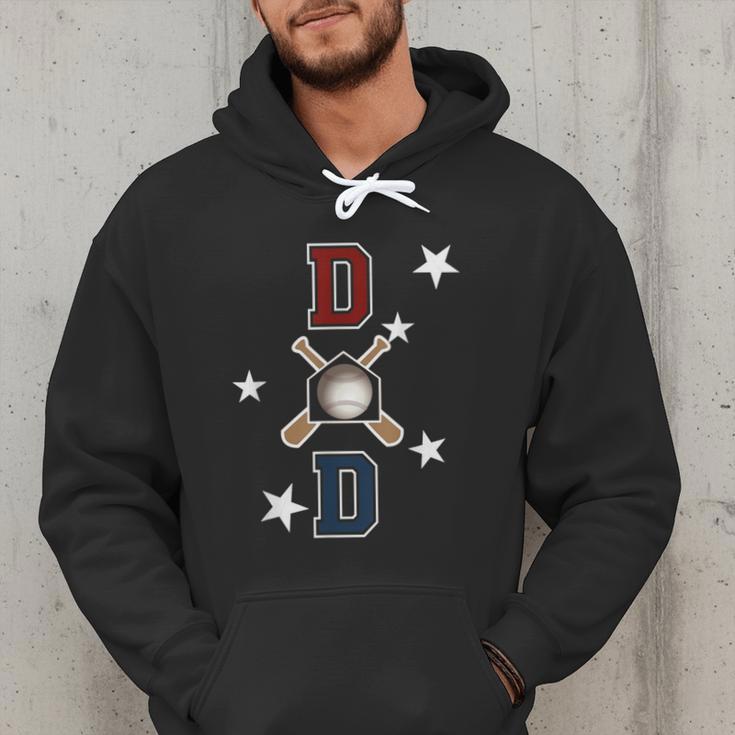 Patriotic Baseball Dad Father's Day Red Blue Star Men Hoodie