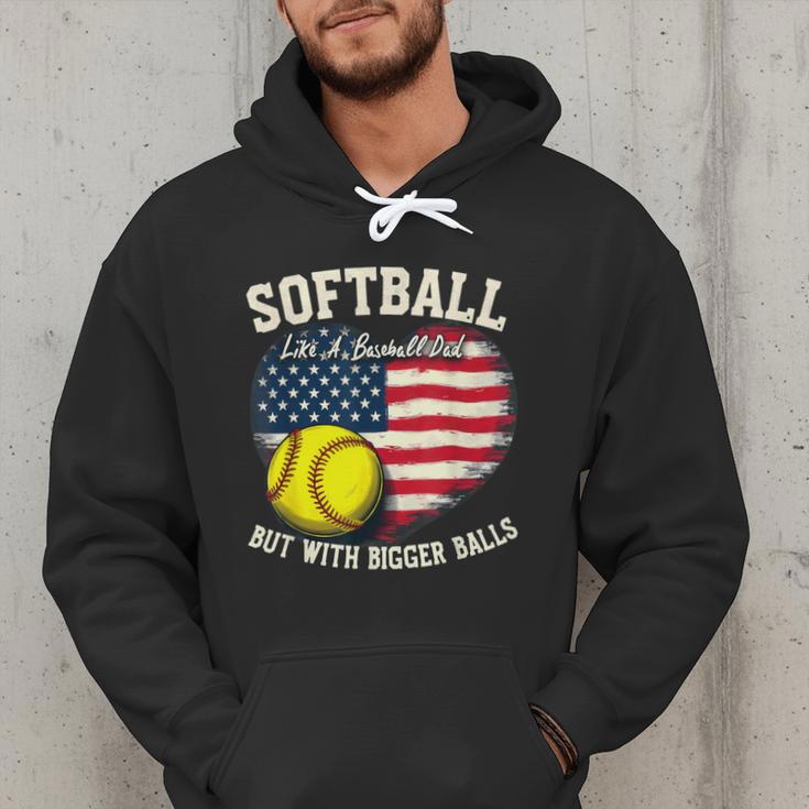 Patriotic US Flag Softball Dad Like A Baseball Dad Men Hoodie