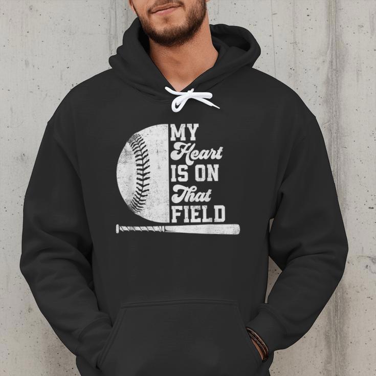 Proud Baseball Dad Fan My Heart Is On That Baseball Field Men Hoodie